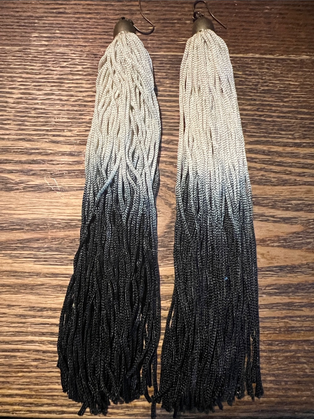 Ombre Tassel Drop Earrings in Black and Cream